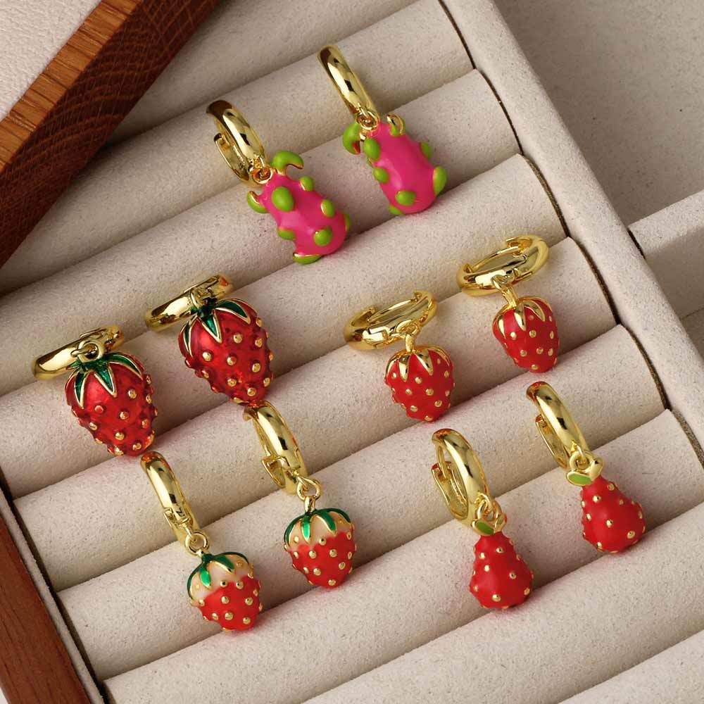 AS jewelry hot style fruit strawberry dragon fruit pendant oil drop earrings earrings female erv50