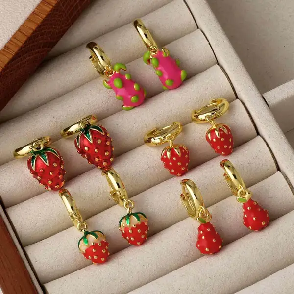 AS jewelry hot style fruit strawberry dragon fruit pendant oil drop earrings earrings female erv50
