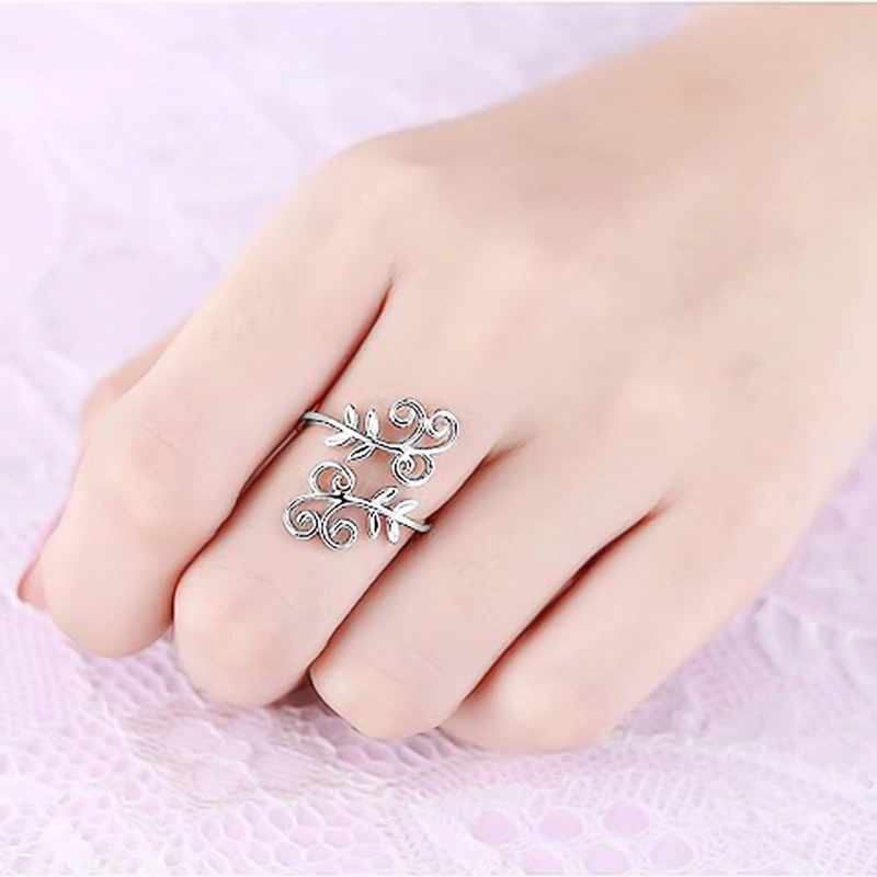  European and American new metal ring fashion flower vine leaf ring opening adjustable ring for women