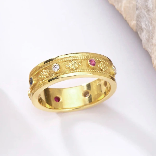  European and American colored inlaid zircon rings fashionable geometric light luxury style rings popular jewelry