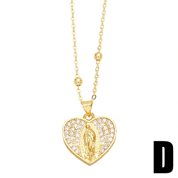 Popular European and American diamond-studded oval Virgin Mary necklace for women, personalized retro geometric Virgin Mary pendant nks88
