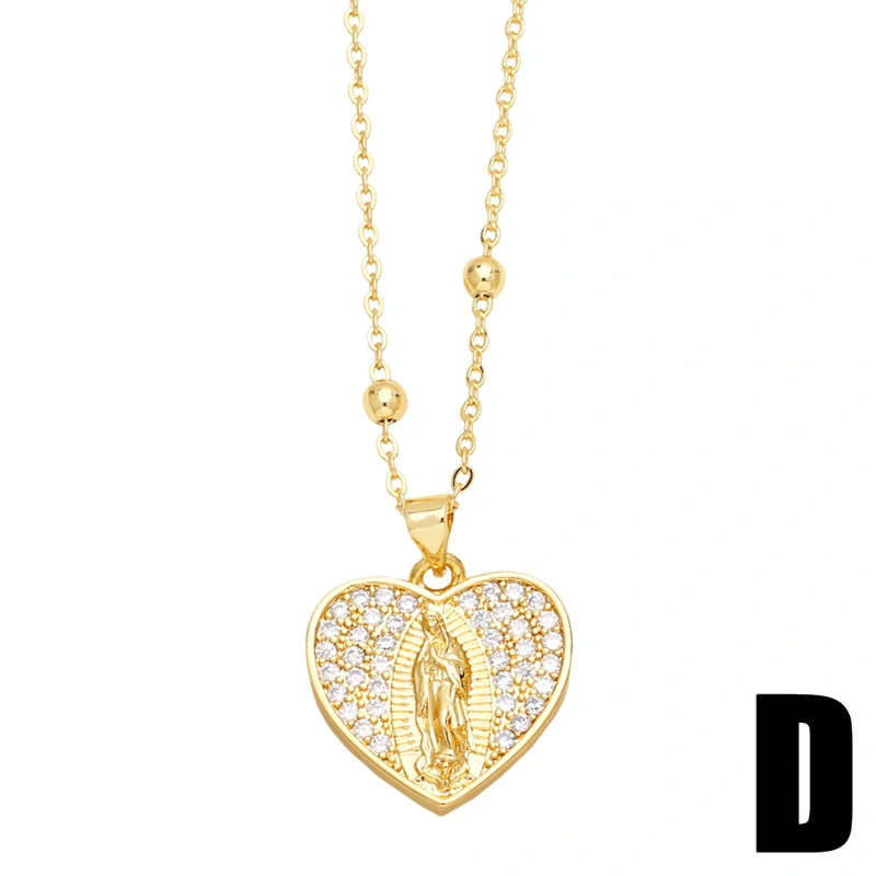 Popular European and American diamond-studded oval Virgin Mary necklace for women, personalized retro geometric Virgin Mary pendant nks88