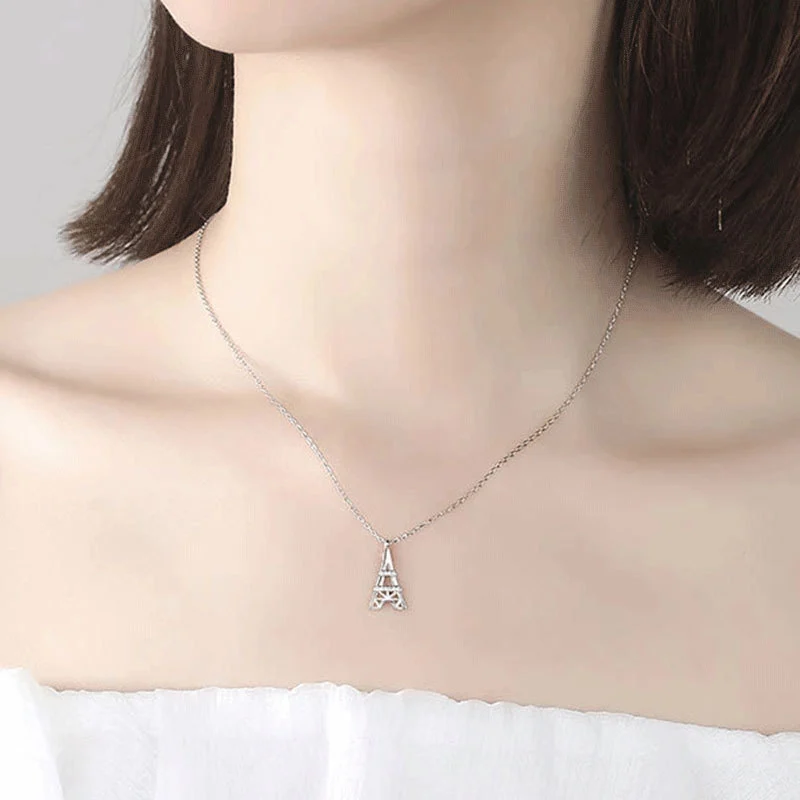 Mini Eiffel Tower Diamond Pendant Necklace European and American Style Romantic Love Creative Clavicle Chain for Women