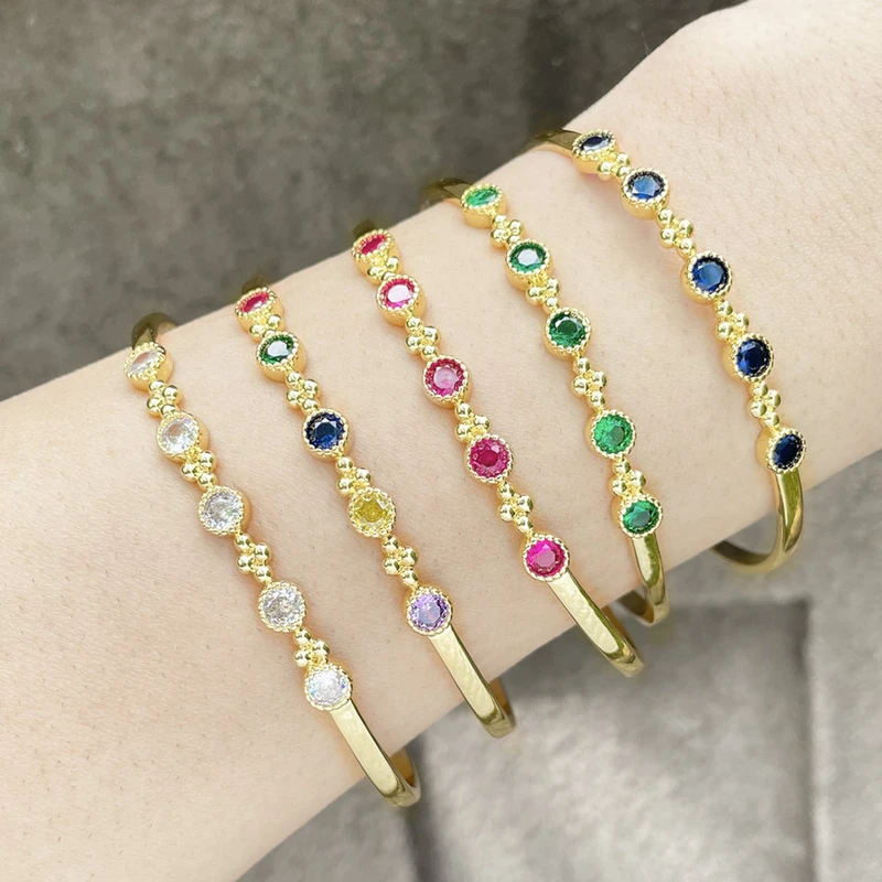 European and American INS niche personality simple colored zircon open bracelet female copper plated 18K gold bracelet bracelet brh58