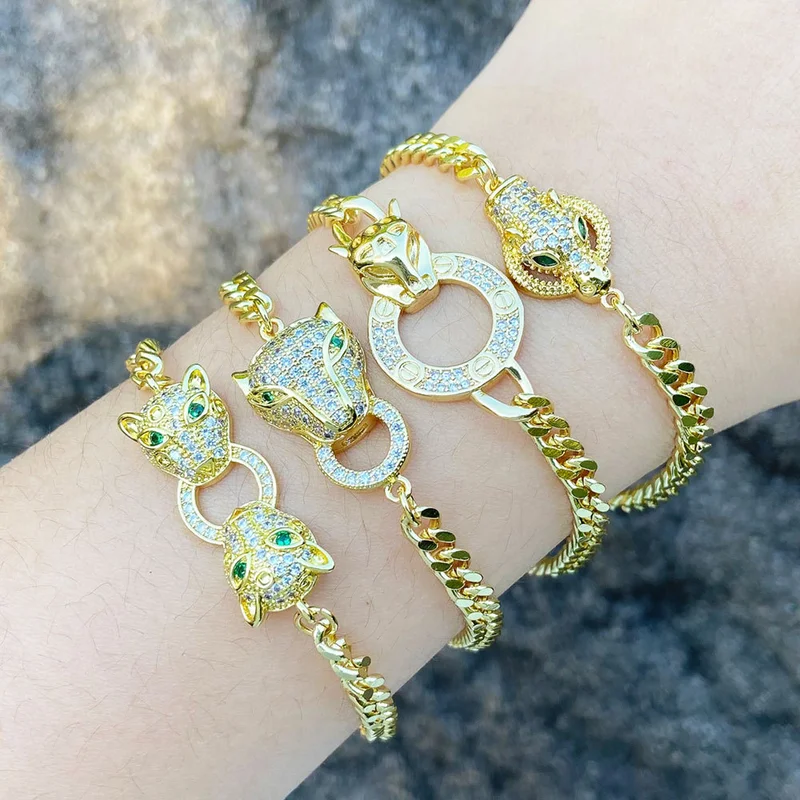 European and American jewelry exaggerated punk leopard bracelet niche light luxury inlaid zircon gold-plated hand jewelry bracelet brm33