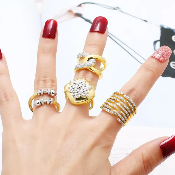 AS jewelry copper plated 18k gold snowflake adjustable ring female irregular ring rir27ring