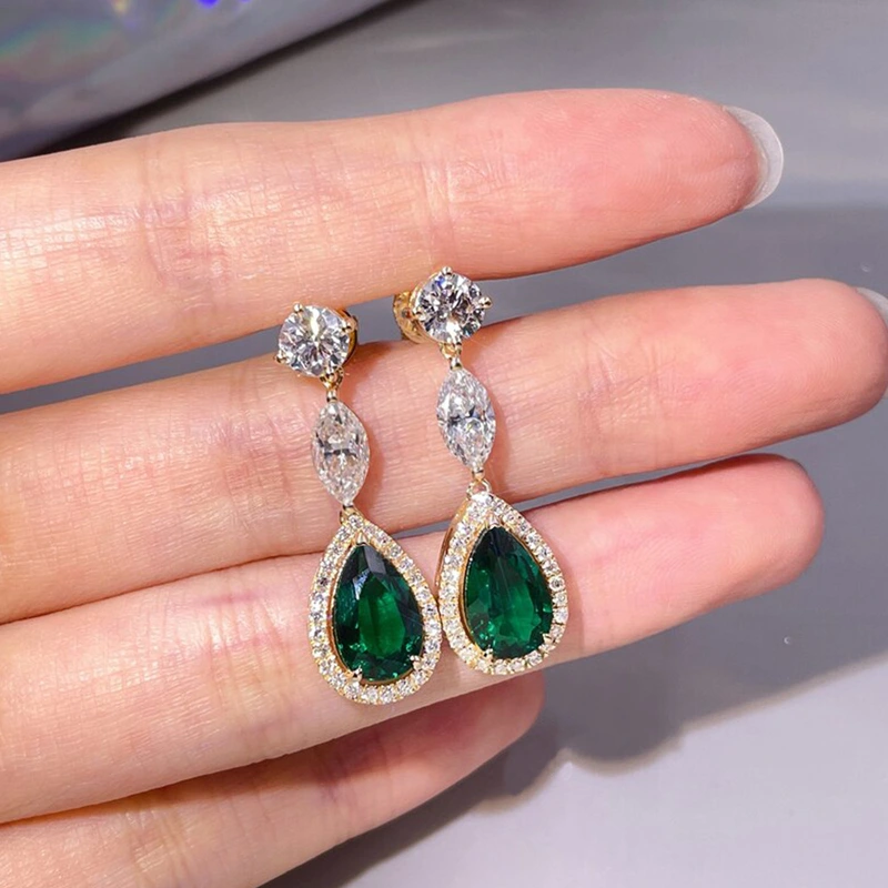 Retro palace style water drop earrings elegant emerald green pear-shaped long earrings elegant women's accessories