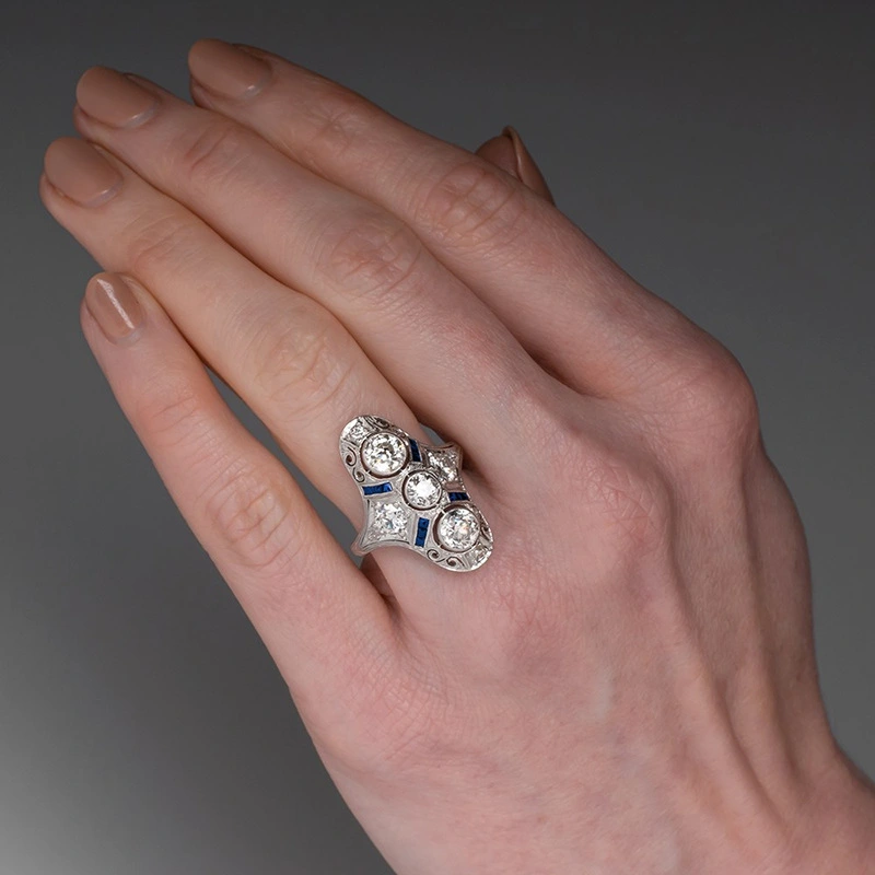 Retro ring female geometric French retro ring female palace style light luxury style ring