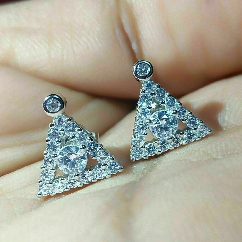 European and American jewelry creative diamond-studded geometric triangle earrings exquisite zircon earrings hot sales