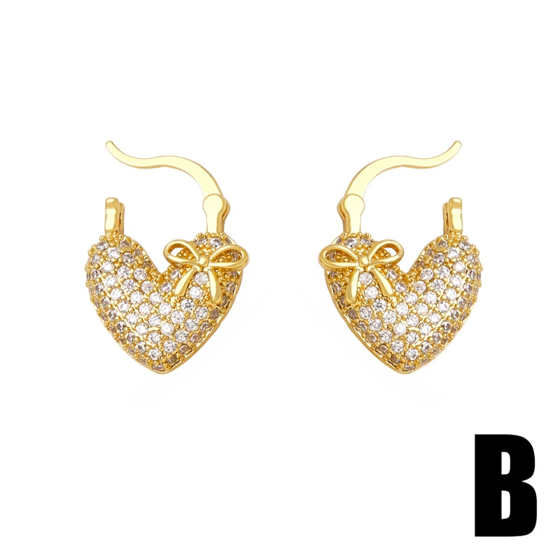 European and American simple fashion inlaid zircon heart earrings niche light luxury high-end gold-plated earrings erz31