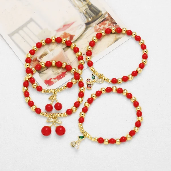 AS jewelry new hot selling fruit cherry pendant bracelet beaded hand jewelry bre44 bracelet