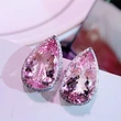 European and American new style earrings sweet pear-shaped water drop pink diamond zircon earrings for women Valentine's Day gift for girlfriend