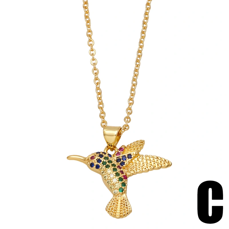 Hot selling micro-inlaid colored zircon animal necklace European and American style niche golden bird pendant nkb301