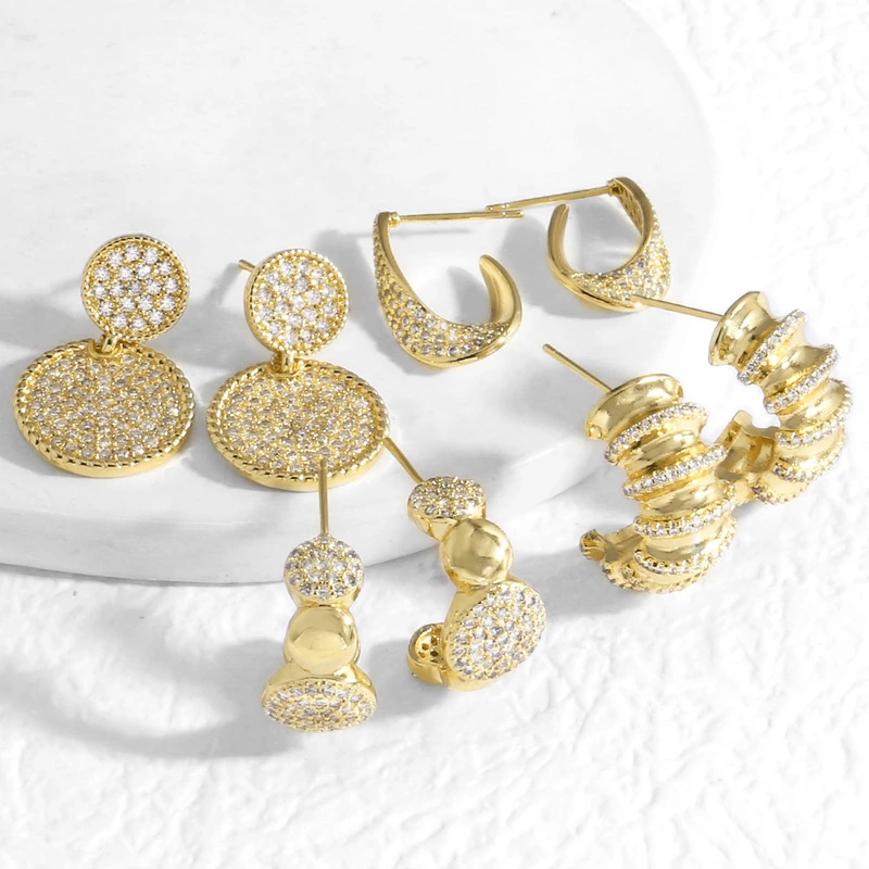 AS jewelry Europe and the United States hot selling full zircon round irregular gold-plated earrings eru48 earrings