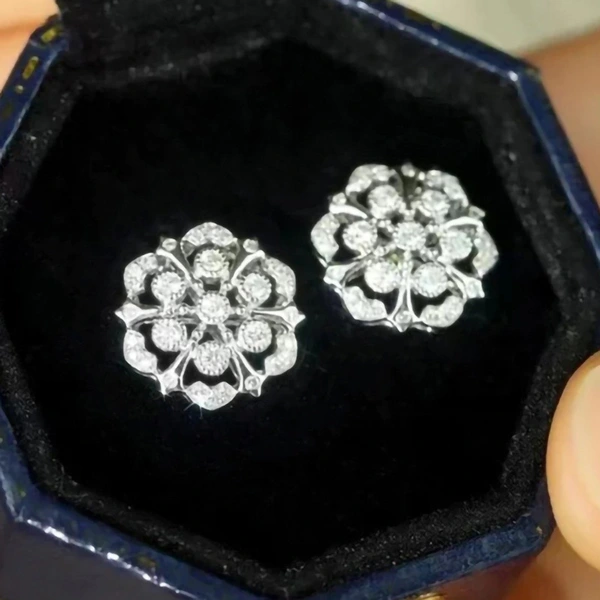  Flower hollow micro-inlaid earrings pastoral lady style net celebrity earrings female fashion temperament new style earrings