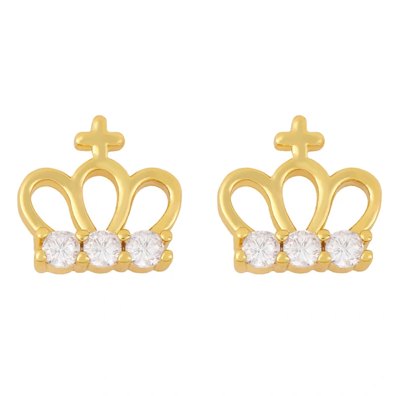 Clearance tide crown earrings niche design micro-inlaid zircon fruit earrings cute small earrings erx73