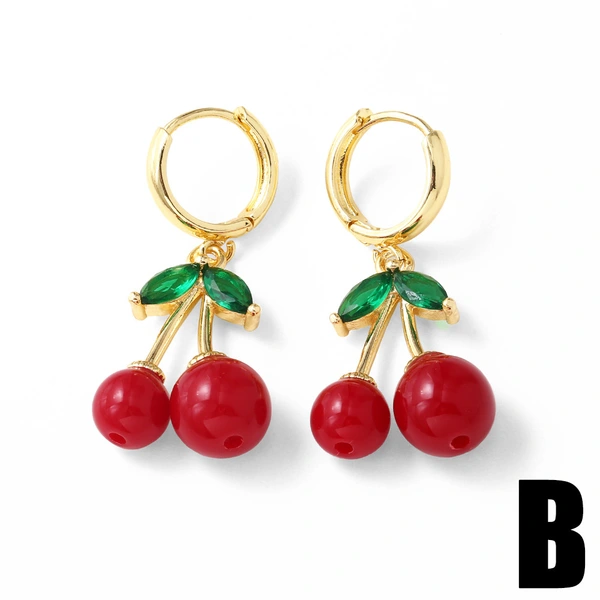 AS jewelry European and American hot selling niche design zircon oil drop fruit cherry earrings earrings earrings erq84