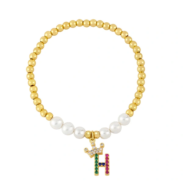26 English letters bracelet female European and American copper beads pearl elastic bracelet fashion crown letter bracelet brf80