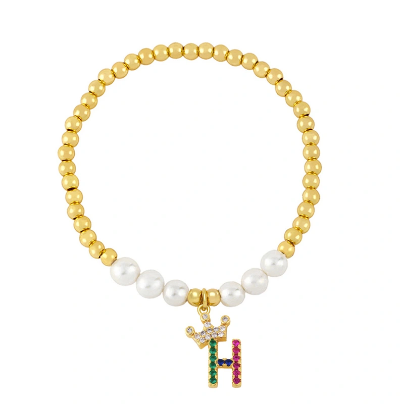 26 English letters bracelet female European and American copper beads pearl elastic bracelet fashion crown letter bracelet brf80