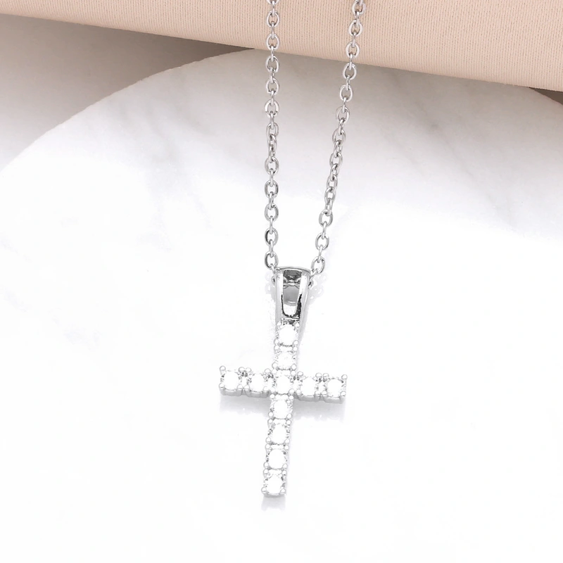 AS jewelry European and American hip-hop cross pendant necklace female micro-inlaid zircon real gold-plated clavicle chain nka001