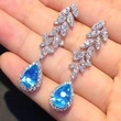 Light luxury French design sea blue zircon teardrop earrings exquisite niche high-end temperament pear-shaped earrings