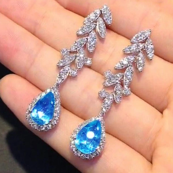 Light luxury French design sea blue zircon teardrop earrings exquisite niche high-end temperament pear-shaped earrings