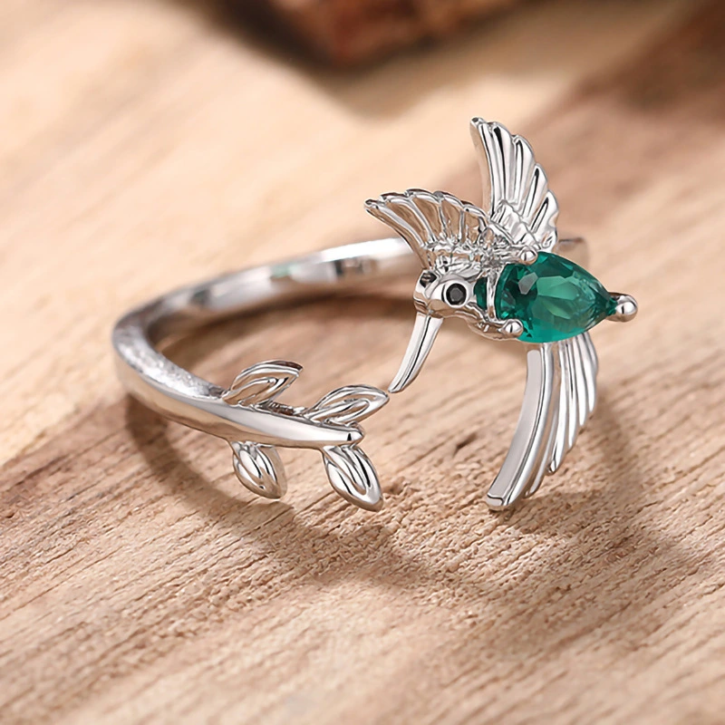  Inlaid zircon design ring for women bird branch opening adjustable ring fashion hot style single ring