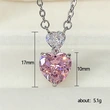 Korean style double heart pink diamond women's necklace cute peach heart zircon small pendant colored gem love pendant