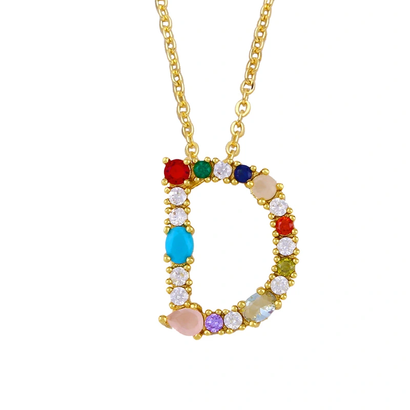 Letter necklace European and American new color zircon necklace with diamond surname English AZ letter necklace nkp25
