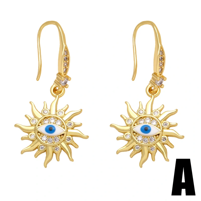 European and American earrings inlaid with diamond oil drop sun moon devil eye earrings female fashion personality ear hook erq59
