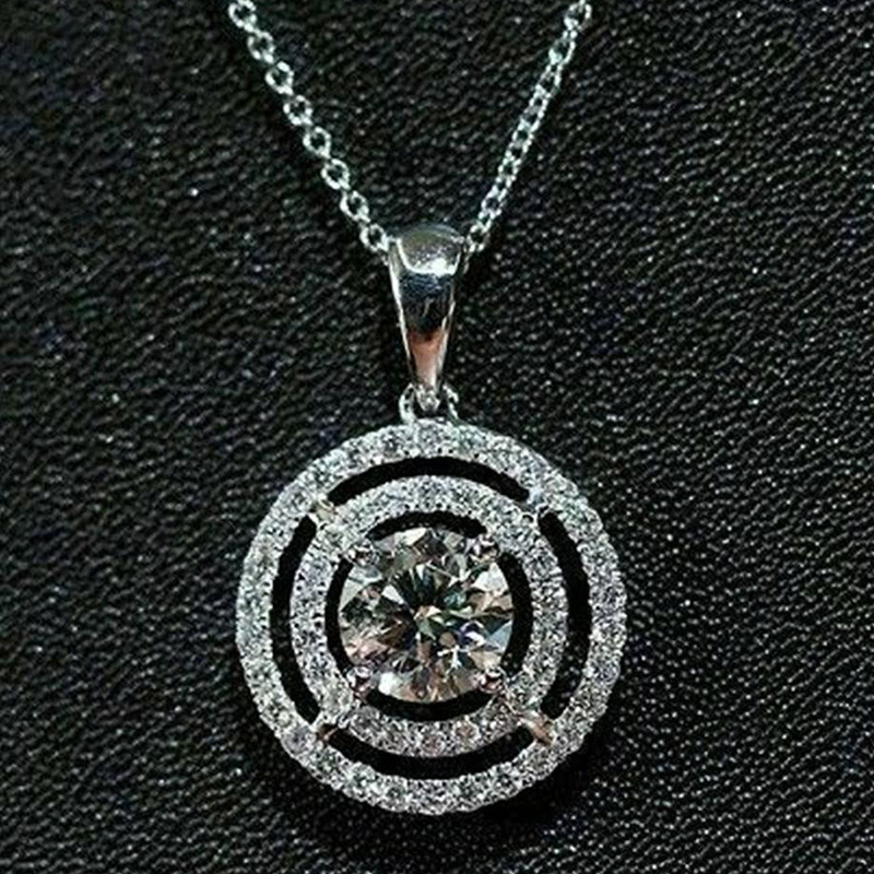 European and American new fashion round pendant necklace for women Korean style simple zircon sweater chain clavicle chain