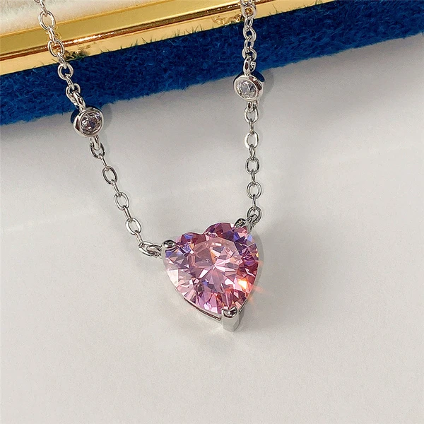 Korean fashion micro-inlaid pink zircon necklace Internet celebrity trendy women's clavicle chain factory wholesale