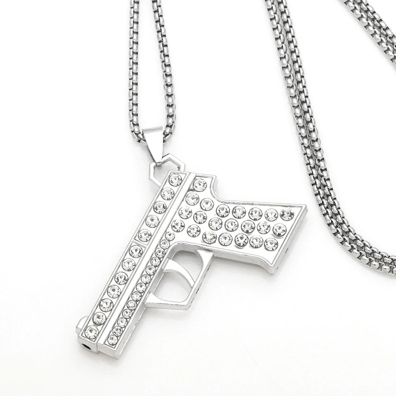 European and American hot-selling hip-hop rap pistol necklace fashion personality pendant necklace trendy cool versatile sweater chain nkb329