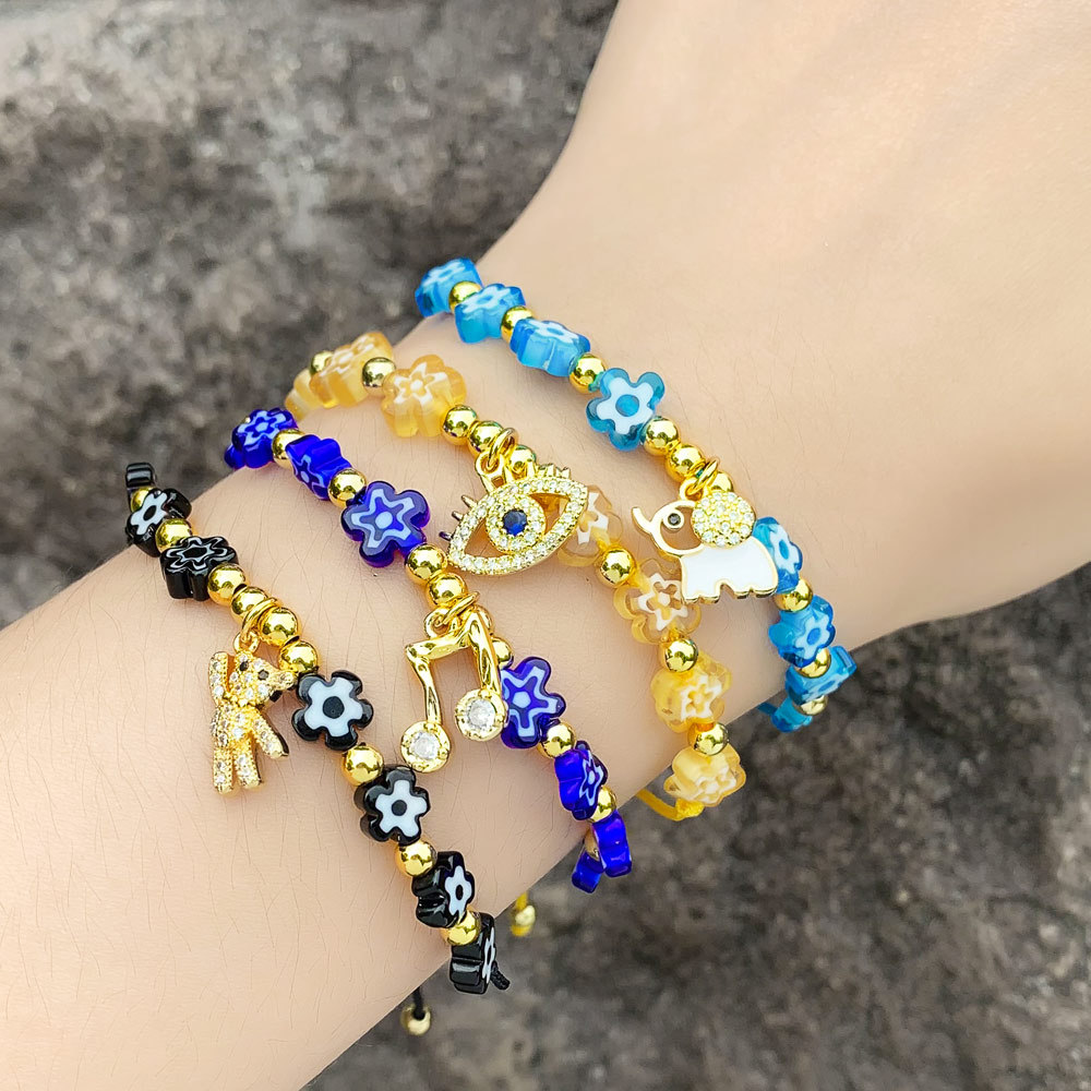 Clearance style colorful cute flower bracelet couple girlfriends handmade beaded musical note bear hand jewelry female brj85
