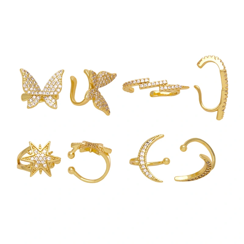 Clearance sale European and American inlaid zircon butterfly ear clip six-pointed star moon no ear piercing ear bone clip earring earrings female err92