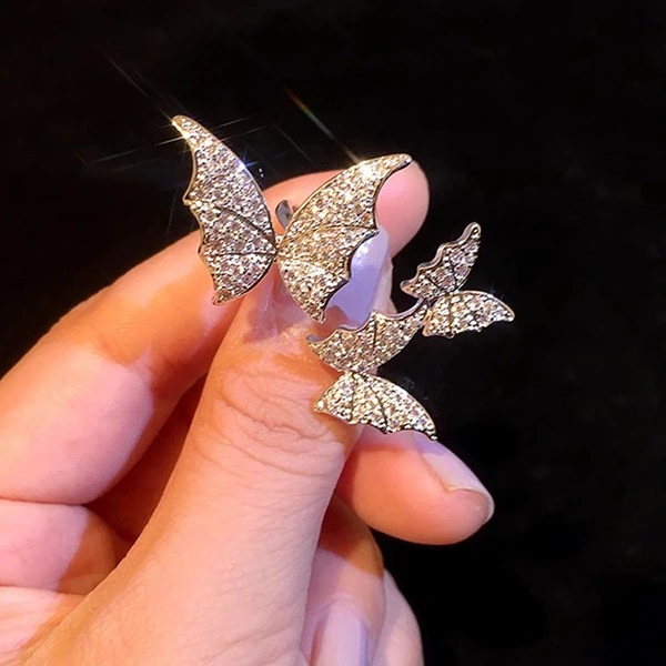  European and American new imitation diamond ring fashionable high-end butterfly ring opening adjustable jewelry women