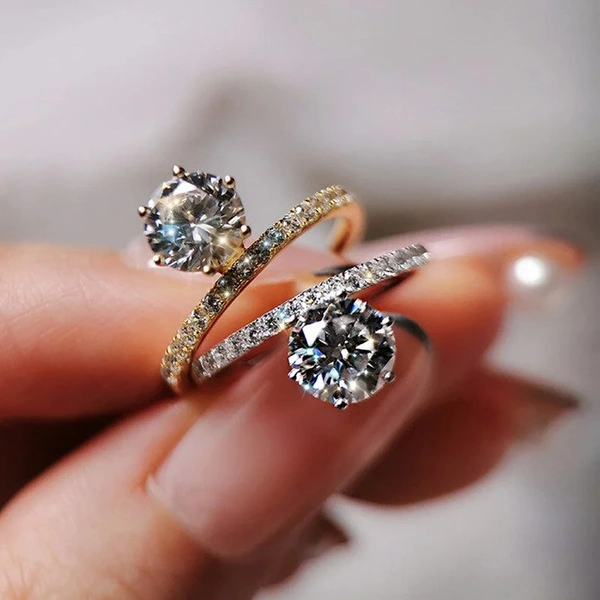  Six-claw zircon imitation moissanite ring temperament high-end crown ring geometric round ring