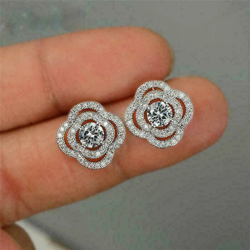 Hong Kong style dazzling camellia earrings Xiaohongshu hot item exquisite earrings support