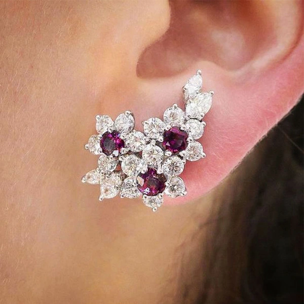 Japanese and Korean style new earrings three-dimensional flower zircon earrings flash diamond temperament autumn personality earring accessories