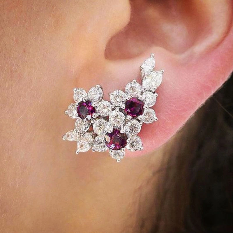 Japanese and Korean style new earrings three-dimensional flower zircon earrings flash diamond temperament autumn personality earring accessories