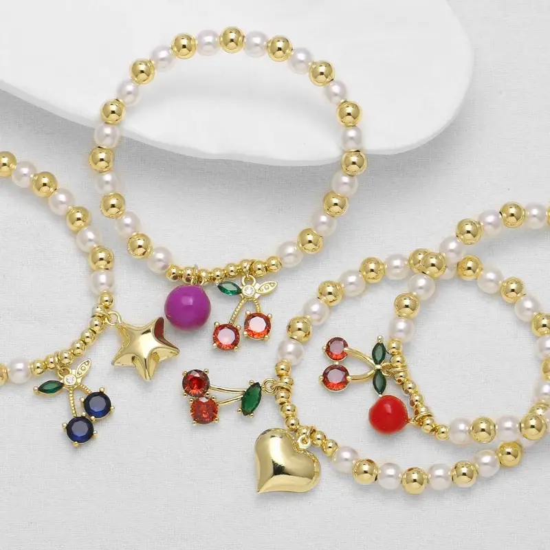AS jewelry European and American retro fashion love heart bracelet copper plated 18k gold cherry pearl bracelet female brm85