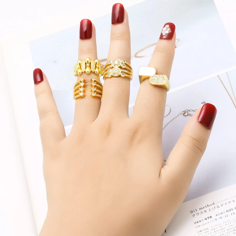 AS jewelry hot selling irregular open ring female copper plated 18k gold inlaid zircon ring rih13