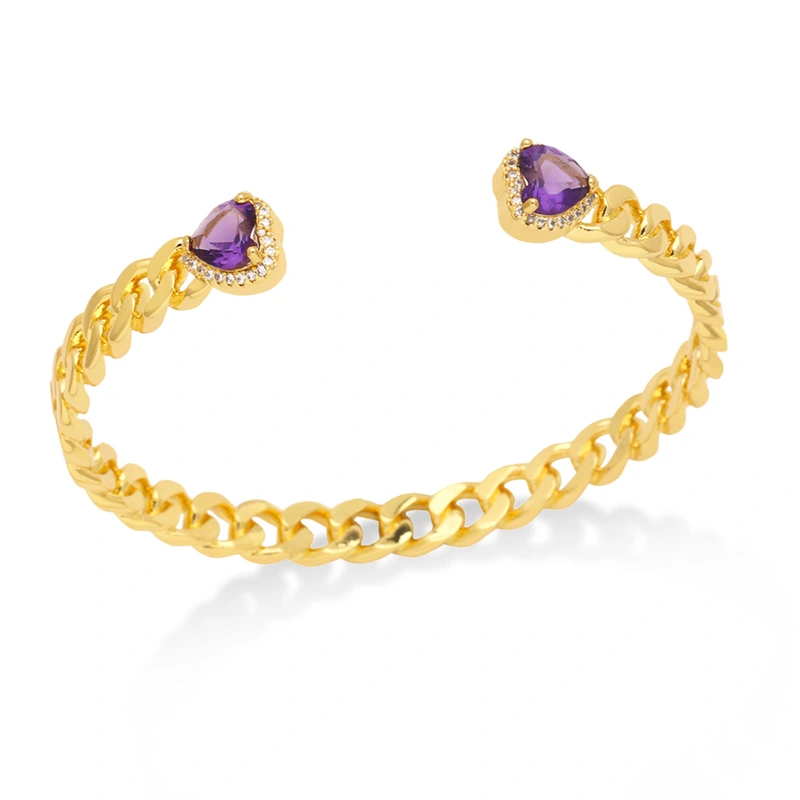 New exaggerated metal Cuban chain bracelet female European and American fashion inlaid heart-shaped zircon bracelet brj13