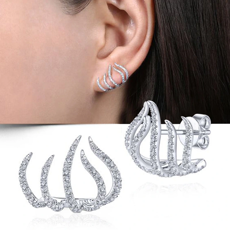 Hot selling metal wind ear clips, popular in Europe and America, exaggerated and special-shaped five-claw earrings, manufacturers wholesale