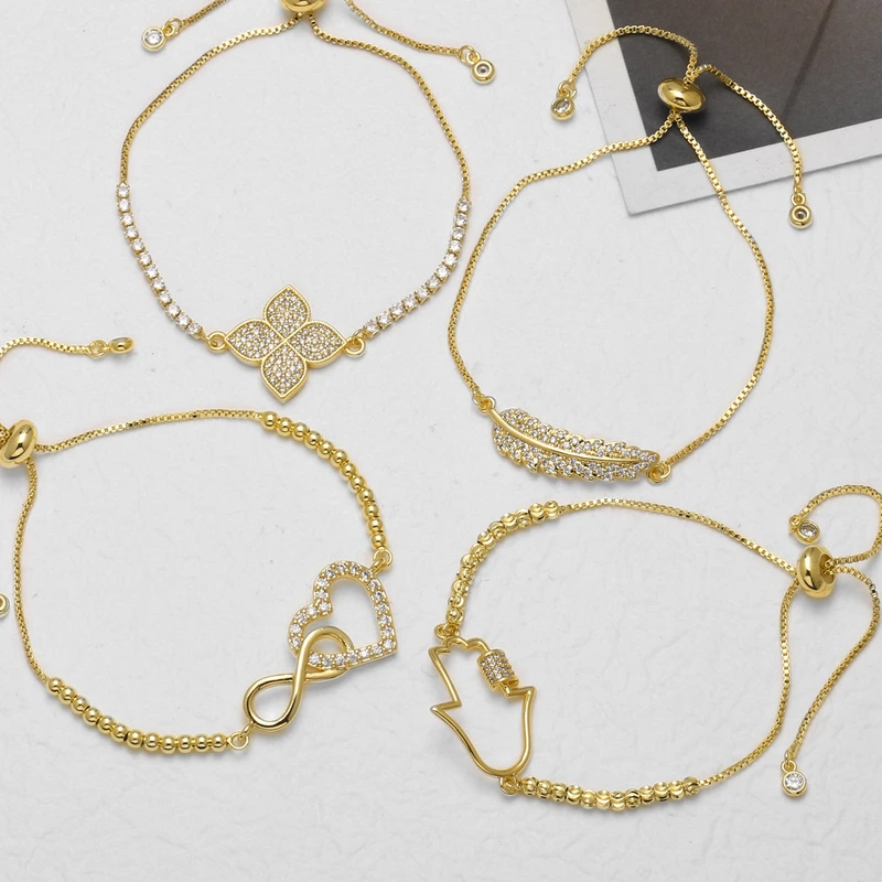 AS jewelry inlaid zircon love palm bracelet real gold plated flower pendant bracelet hand jewelry brd21