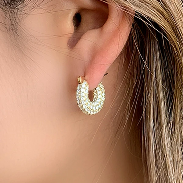 European and American new style copper inlaid zircon U-shaped earrings for women retro fashion diamond pattern earrings wholesale