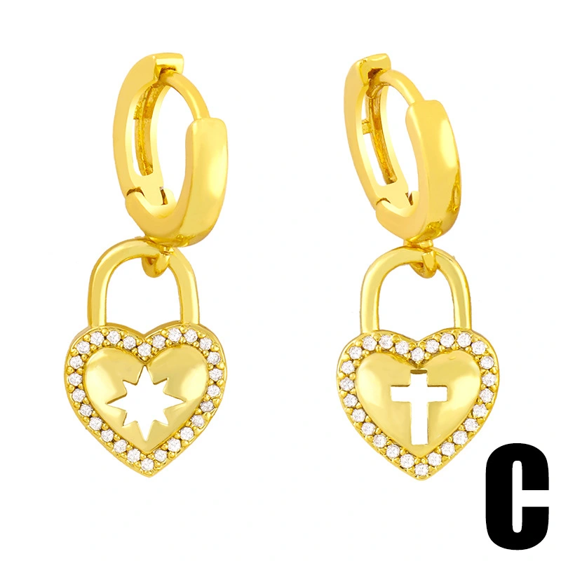 Clearance Korean version of the personalized earrings love lock earrings hollow cross butterfly star moon diamond earrings female erx07