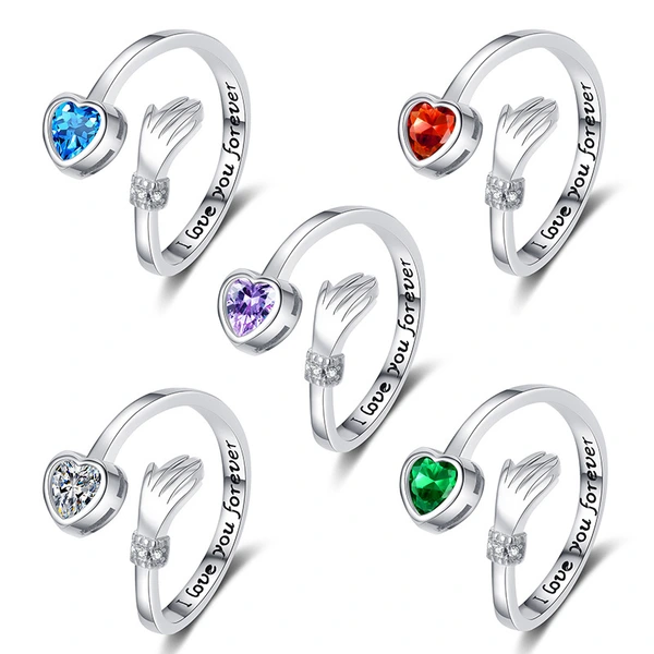  Korean version of the color love heart ring female opening adjustable niche accessories palm fashion design