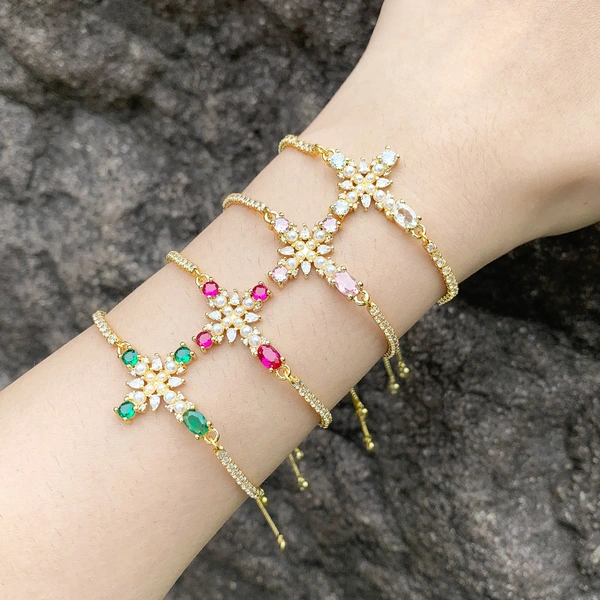 European and American jewelry personality retro micro-inlaid zircon pearl cross bracelet temperament versatile jewelry brk09