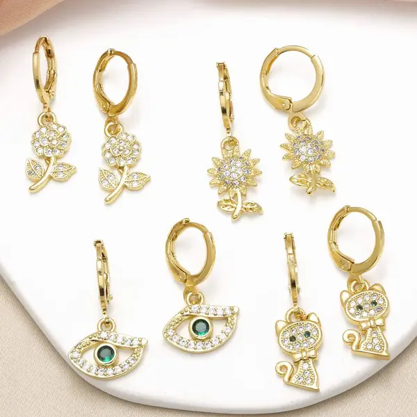 AS jewelry new sunflower kitten pendant earrings female gold-plated micro zircon eye flower earrings era381